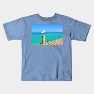 Snowy Egret at the Ocean Pier Kids T-Shirt